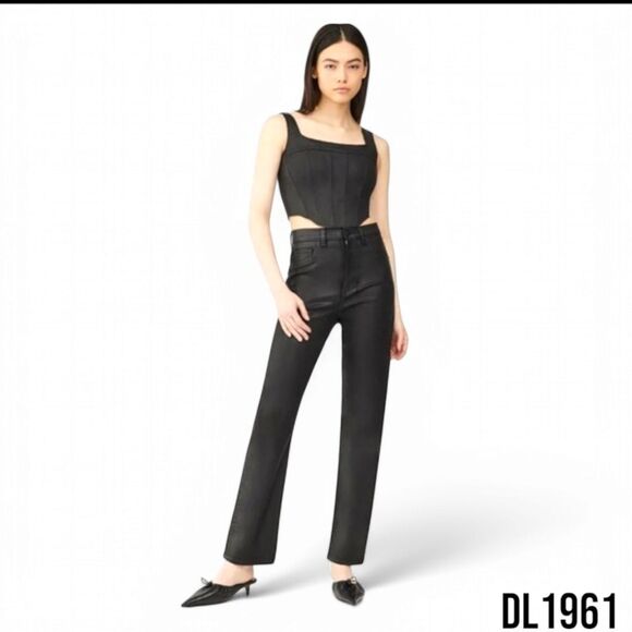 DL1961 Emile black Straight Ultimate knit Ultra High- Rise Vintage 31" Jeans - Picture 1 of 16